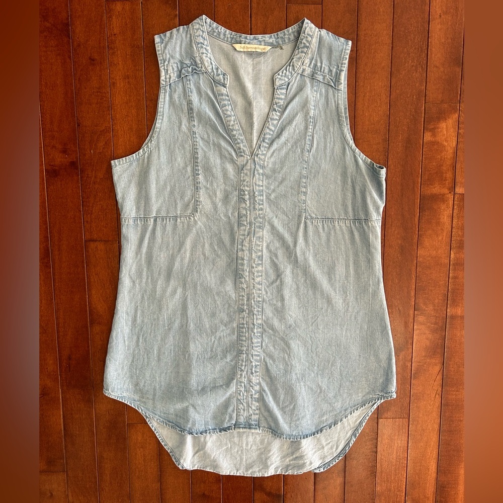 Soft Surroundings 100% Tencel Chambray Sleeveless Tunic Top Size XS - Picture 2 of 8